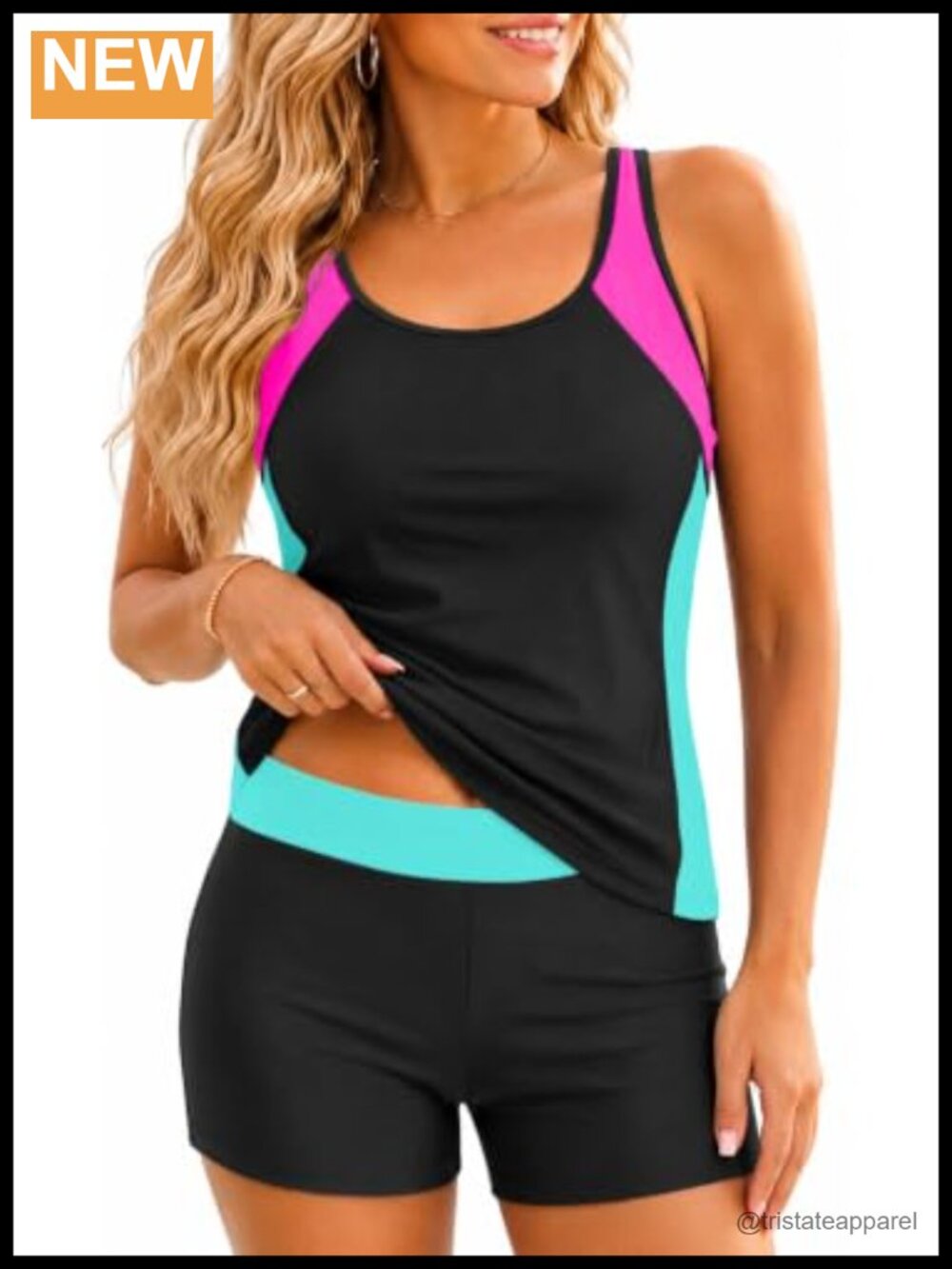 Tankini Swimsuit Set Tummy Control Boy Shorts Sporty Bathing Suit
